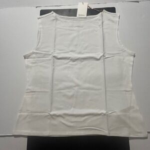 Quince White Organic Cotton Stretch Boat Neck Tank Top XL Quiet Luxury